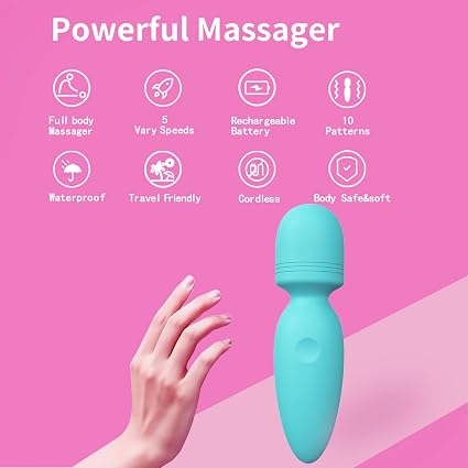 Mini Wand Massager,Small Cordless Handheld Massager with 10 Quiet Vibration Modes, Personal Handheld Rechargeable Massager for Neck Shoulder Back Body